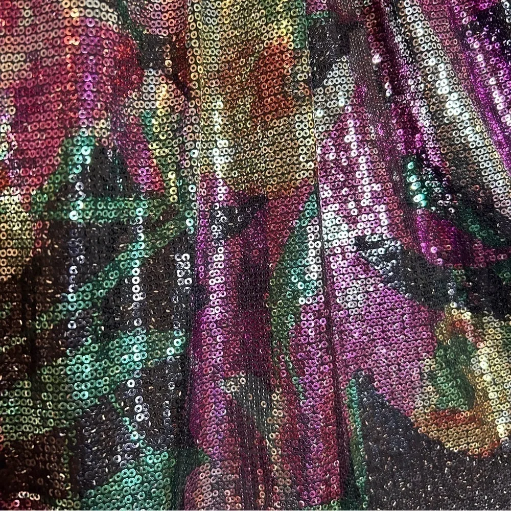 T Tahari Helena Black/Multi Color Floral Sequin Sleeveless Pleated Collar Dress - Picture 12 of 16